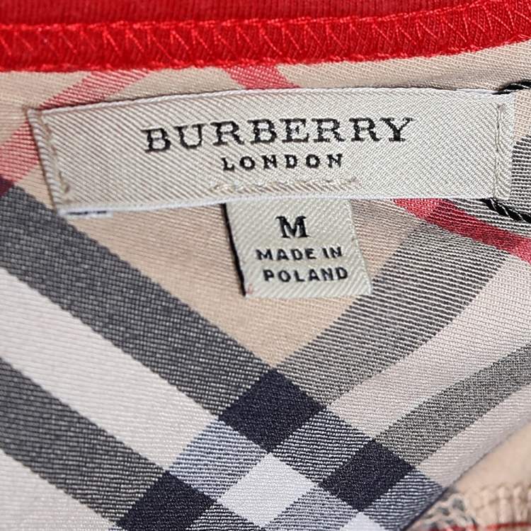 Pre Owned Burberry London Red Cotton Knit Elbow Patch Detail Long Sleeve T-Shirt M