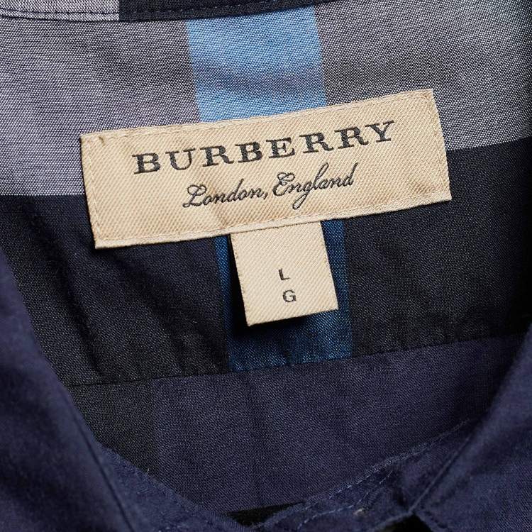 Pre Owned Burberry Blue Giant Check Cotton Fred Button Front Shirt L