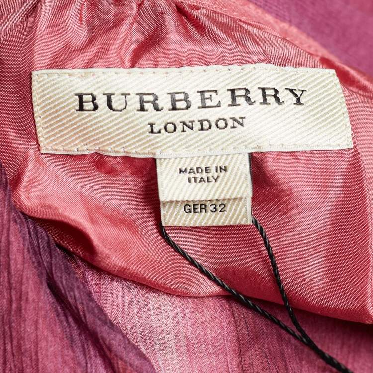 Pre Owned Burberry Pink Ombre Check Print Silk Shift Dress XS