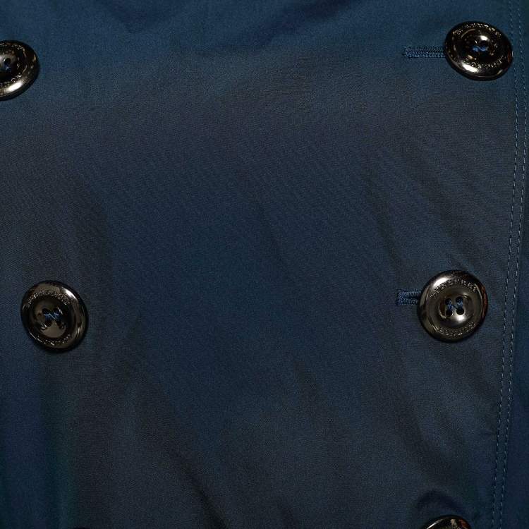 Pre Owned Burberry Midnight Blue Synthetic Double Breasted Trench Coat L