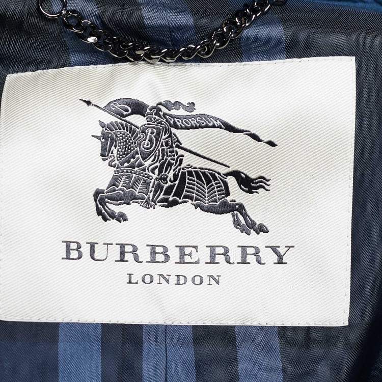 Pre Owned Burberry Midnight Blue Synthetic Double Breasted Trench Coat L