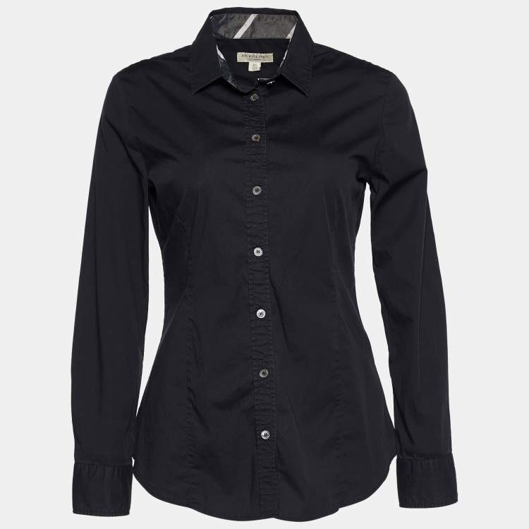 Burberry Black Stretch Cotton Button Front Shirt S Burberry London | TLC