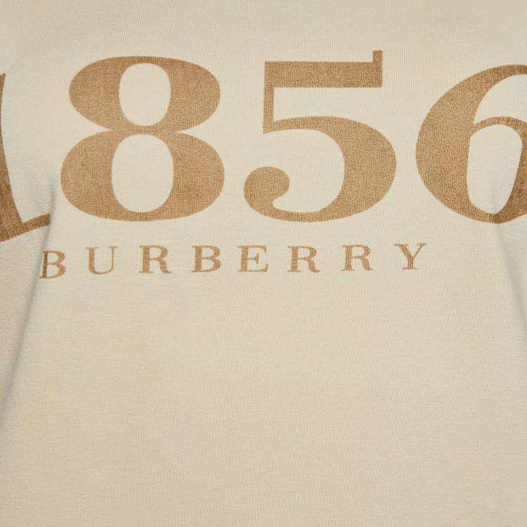 Pre Owned Burberry London Beige Logo Print Stretch Cotton Worley Crew Neck T-Shirt L