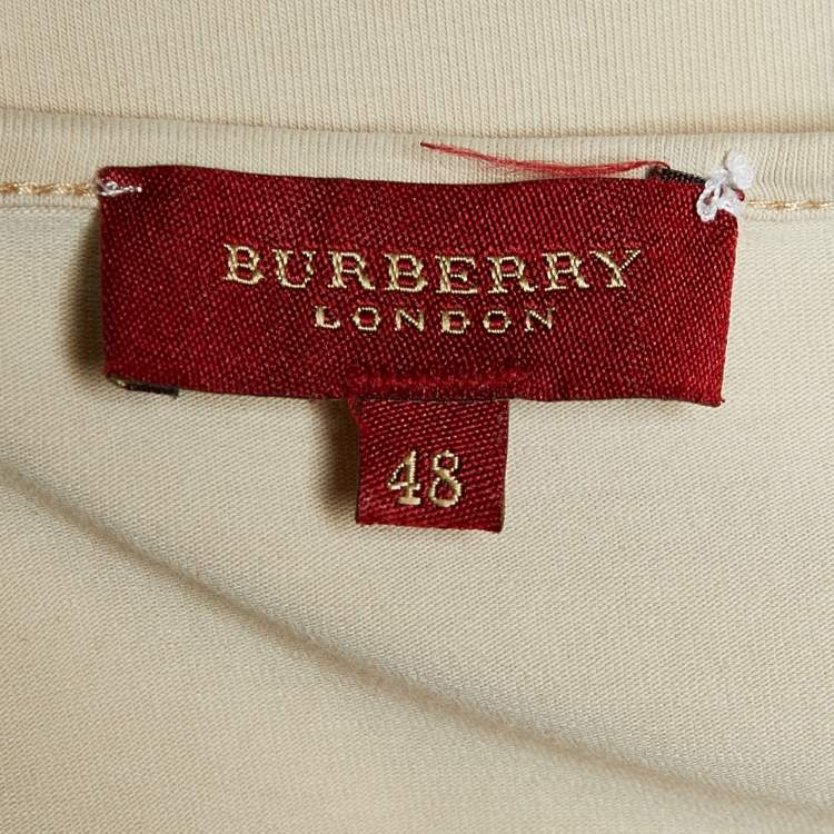 Pre Owned Burberry London Beige Logo Print Stretch Cotton Worley Crew Neck T-Shirt L