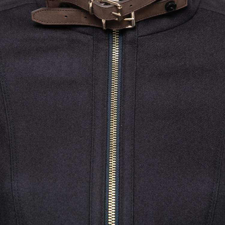 Pre Owned Burberry Navy Blue Wool Zip Front Jacket XS