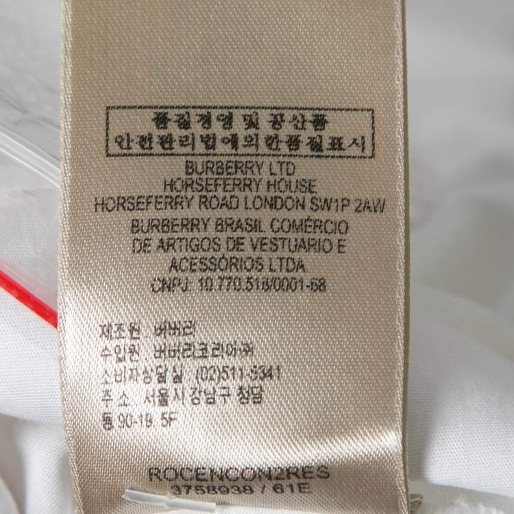 Pre Owned Burberry White Cotton Zip Front Long-Sleeve Top S 