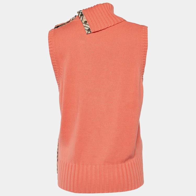 Pre Owned Burberry Orange Rib Knit Roll Neck Sleeveless Jumper XL