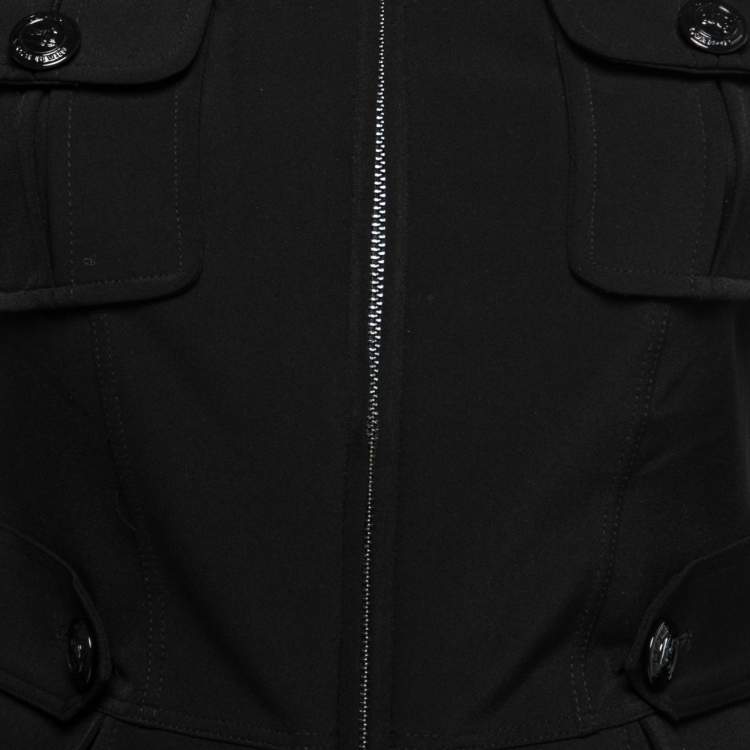 Pre Owned Burberry London Black Crepe Zip Front Military Jacket S
