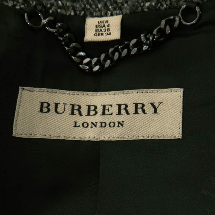 Pre Owned Burberry London Grey Tweed Button Front Blazer S