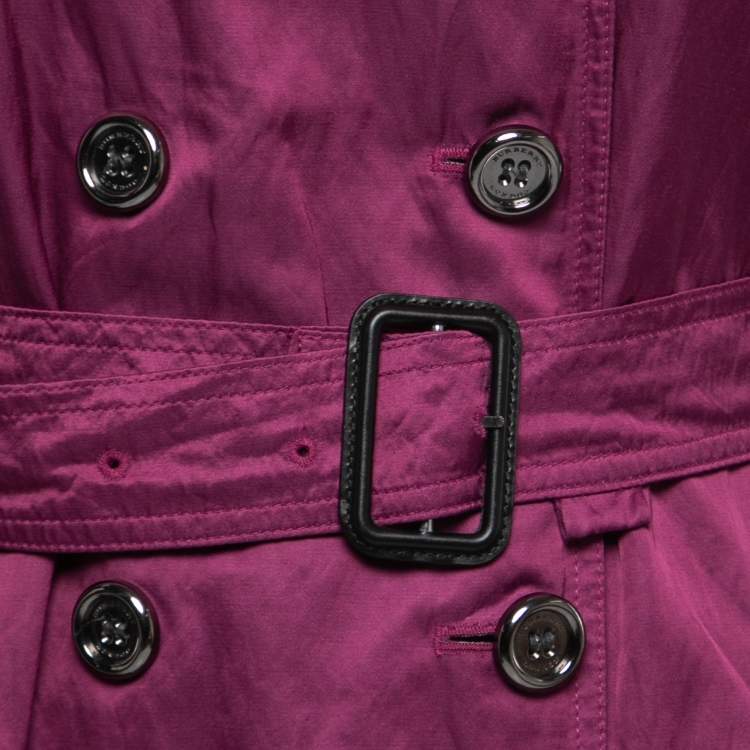 Pre Owned Burberry London Purple Satin Belted Trench Coat S