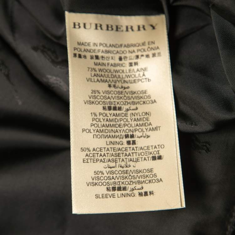 Pre Owned Burberry London Black/Grey Checked Wool Embellished Collar Coat M