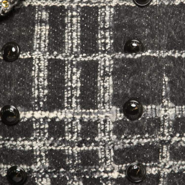 Pre Owned Burberry London Black/Grey Checked Wool Embellished Collar Coat M