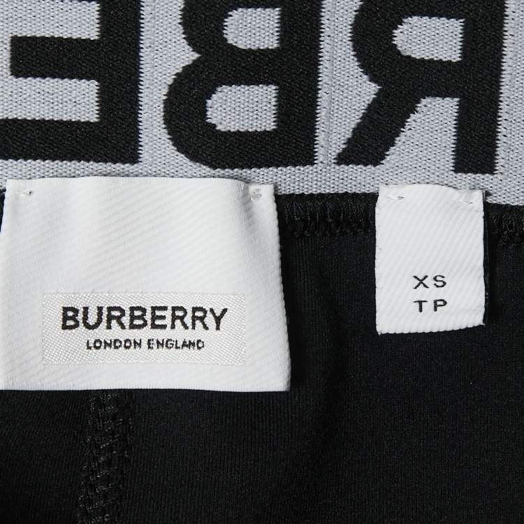 Pre Owned Burberry Black Stretch Knit Logo Detailed Waist Side Stripe Cycling Shorts XS