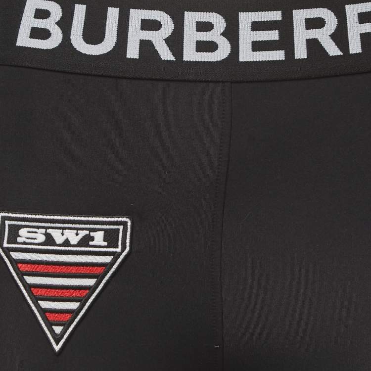 Pre Owned Burberry Black Stretch Knit Logo Detailed Waist Side Stripe Cycling Shorts XS