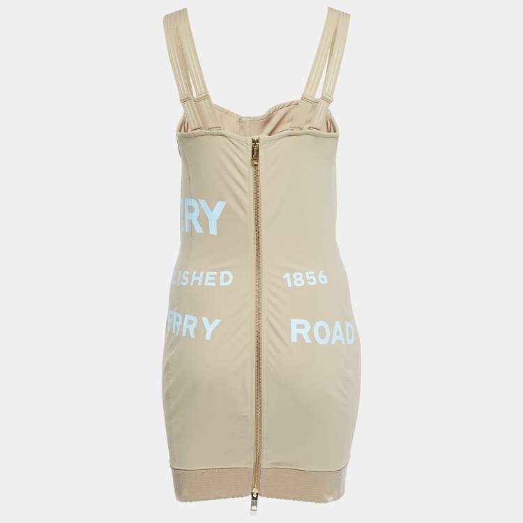 Pre Owned Burberry London Beige Horseferry Print Stretch Knit Bodycon Mini Dress M