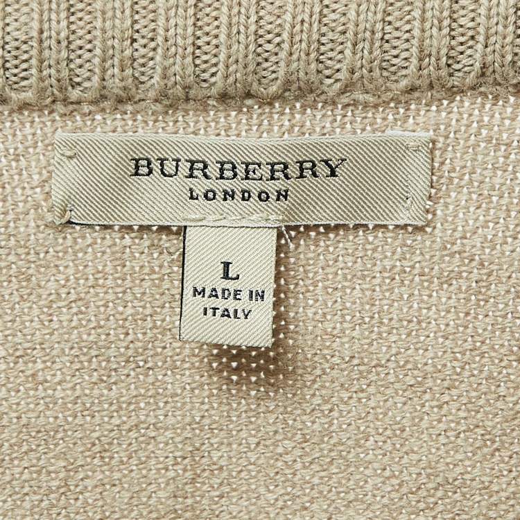 Pre Owned Burberry London Beige Merino Wool Zip-Up Sweater L