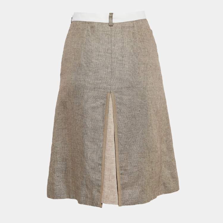 Pre Owned Burberry London Beige Linen Panel Skirt XS 