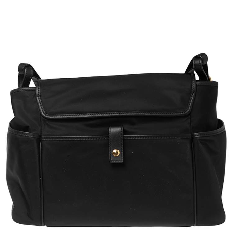 Pre Owned Burberry Black Nylon Logo Flap Diaper Bag
