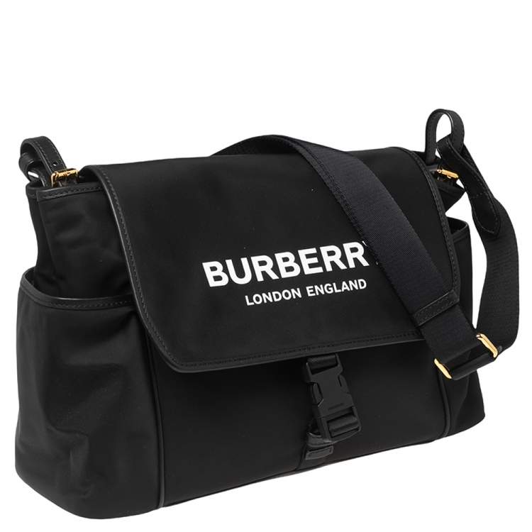 Pre Owned Burberry Black Nylon Logo Flap Diaper Bag