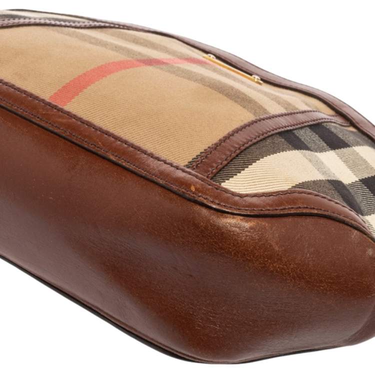 Pre Owned Burberry Beige Housecheck Canvas And Leather Orchard Crossbody Bag