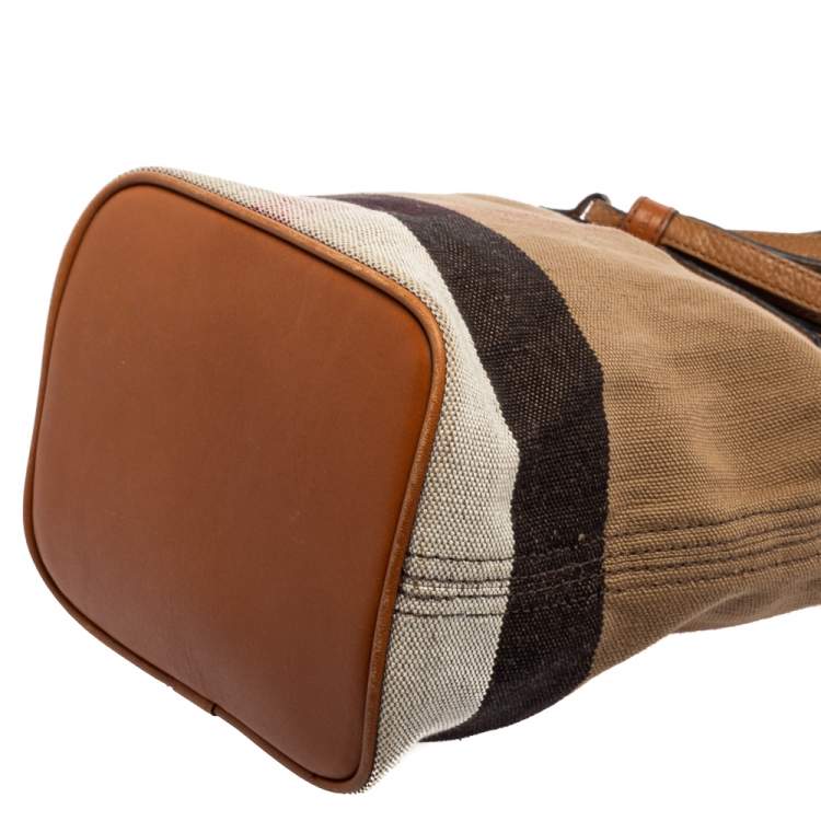 Pre Owned Burberry Brown House Check Canvas and Leather Small Ashby Bucket Bag