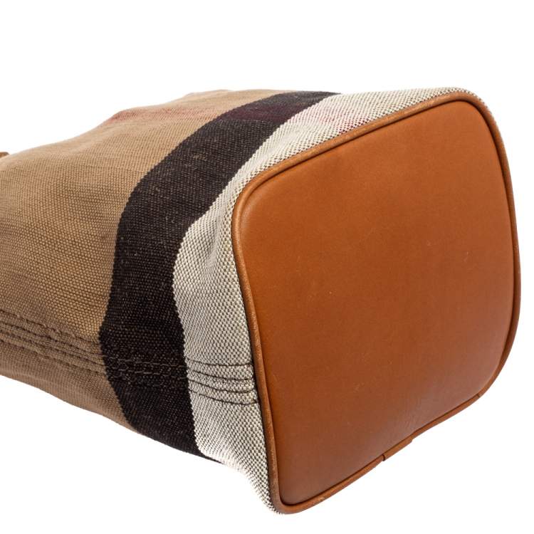 Pre Owned Burberry Brown House Check Canvas and Leather Small Ashby Bucket Bag