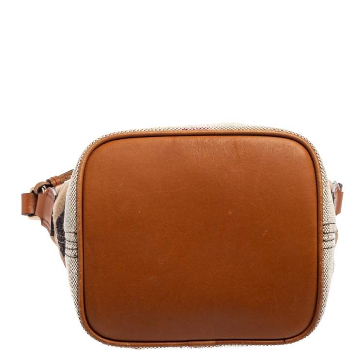 Pre Owned Burberry Brown House Check Canvas and Leather Small Ashby Bucket Bag