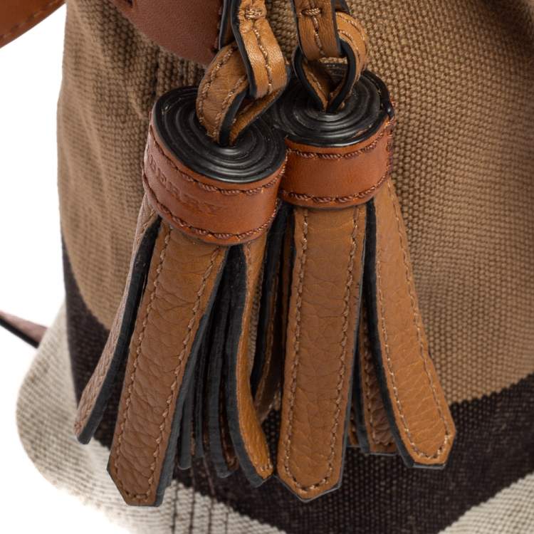Pre Owned Burberry Brown House Check Canvas and Leather Small Ashby Bucket Bag