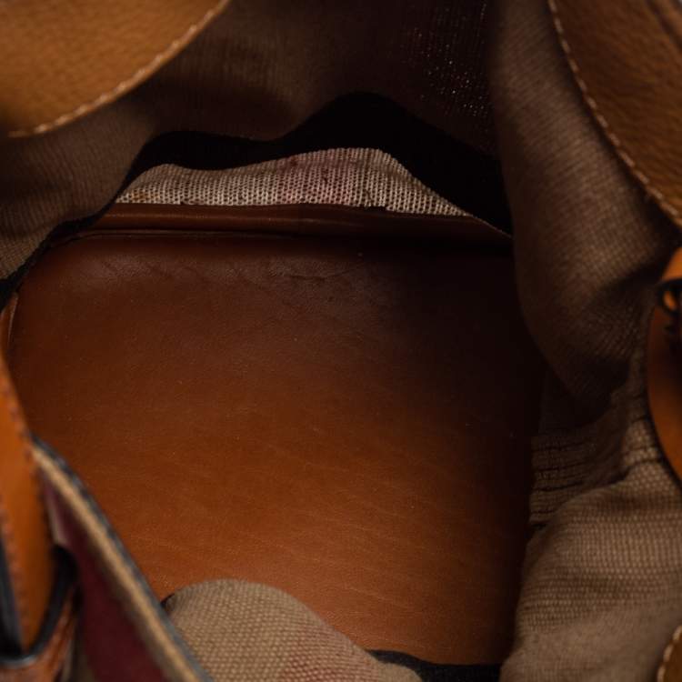 Pre Owned Burberry Brown House Check Canvas and Leather Small Ashby Bucket Bag