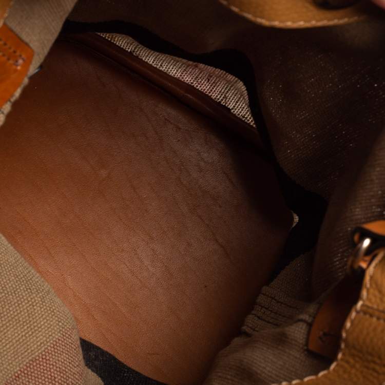 Pre Owned Burberry Brown House Check Canvas and Leather Small Ashby Bucket Bag