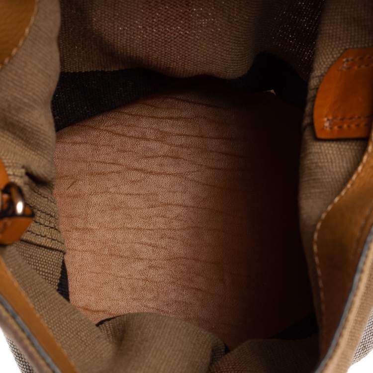 Pre Owned Burberry Brown House Check Canvas and Leather Small Ashby Bucket Bag