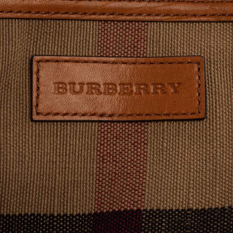 Pre Owned Burberry Brown House Check Canvas and Leather Small Ashby Bucket Bag