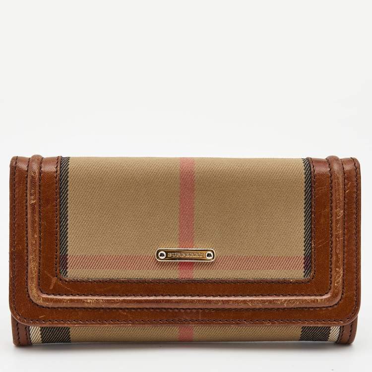 Pre Owned Burberry Brown House Check Canvas and Leather Dutton Hobo
