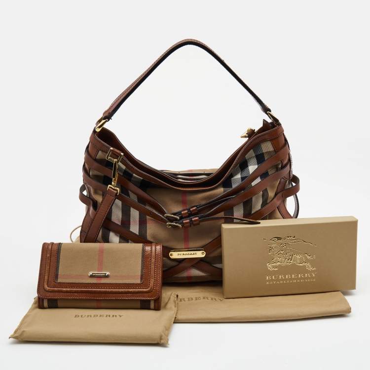 Pre Owned Burberry Brown House Check Canvas and Leather Dutton Hobo