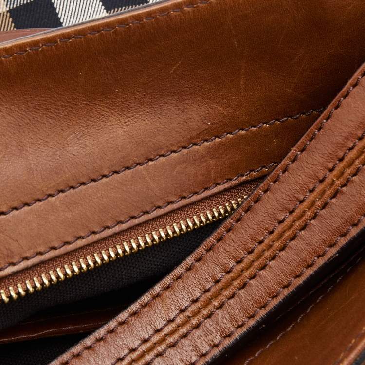 Pre Owned Burberry Brown House Check Canvas and Leather Dutton Hobo