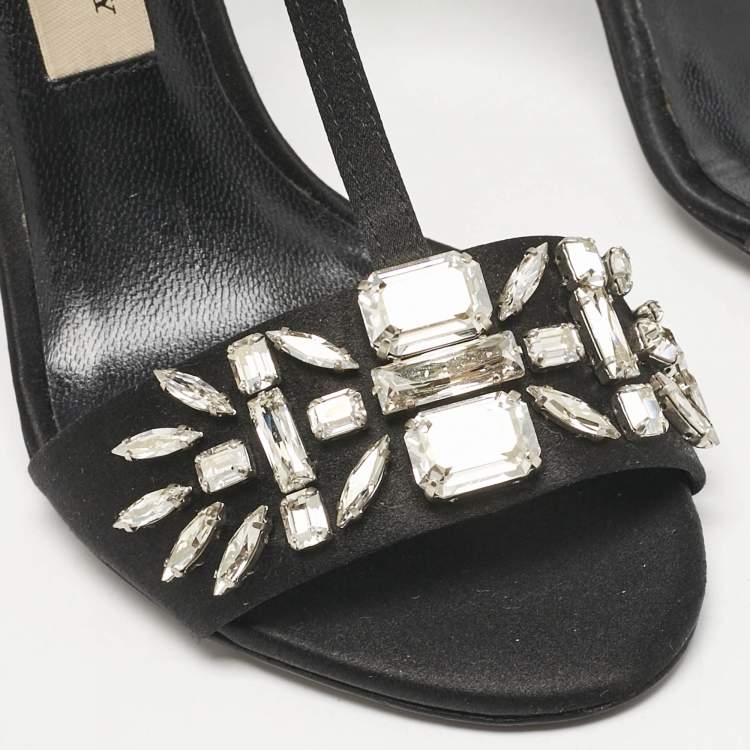 Pre Owned Burberry London Black Satin Pertfield Ankle Strap Sandals Size 38.5