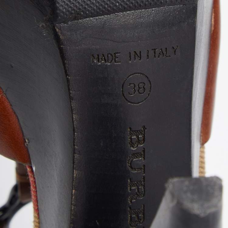 مملوكة مسبقًا Burberry Brown/Beige Leather Hans T Strap Platform Sandals Size 38