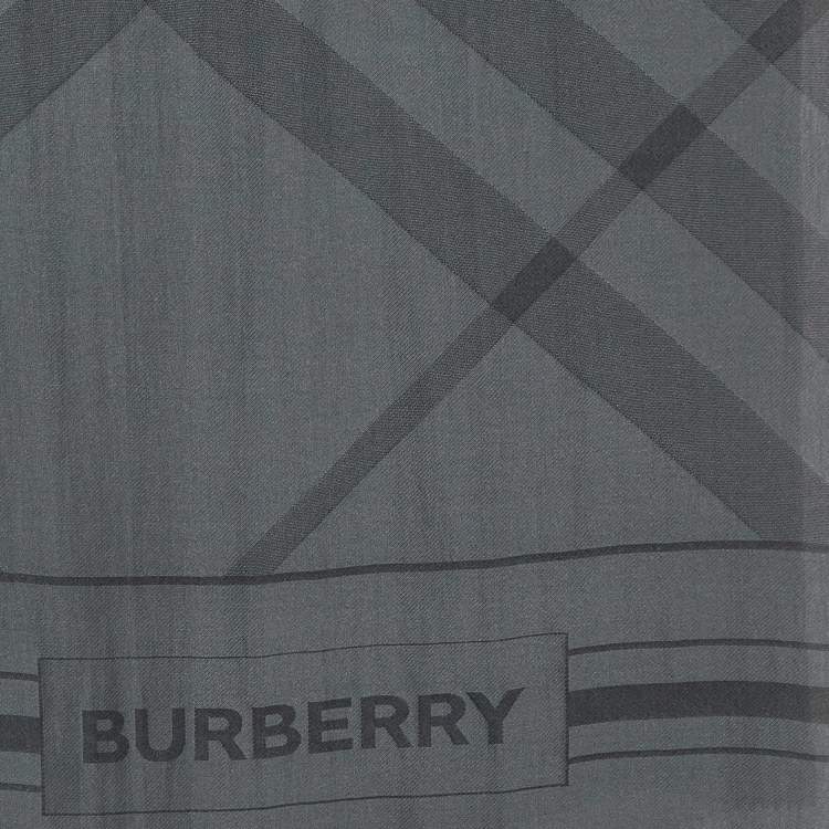 Pre Owned Burberry Grey Giant Check Jacquard Chiffon Scarf 