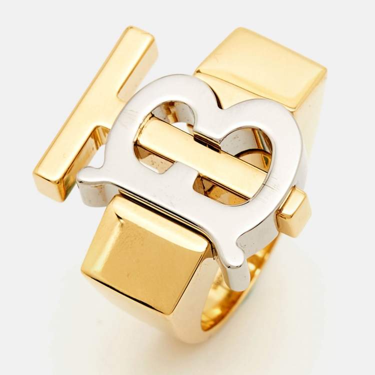Pre Owned Burberry TB Two Tone Ring Size 52