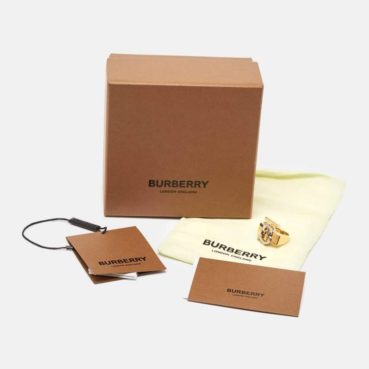 Pre Owned Burberry TB Two Tone Ring Size 52