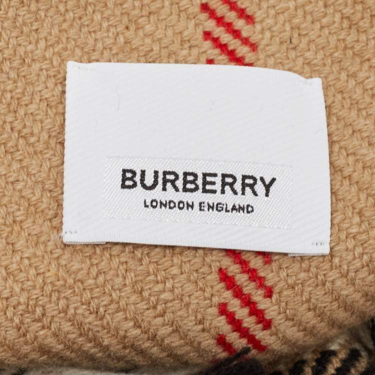 Pre Owned Burberry Beige Giant Check Cashmere Fil Coupe Scarf