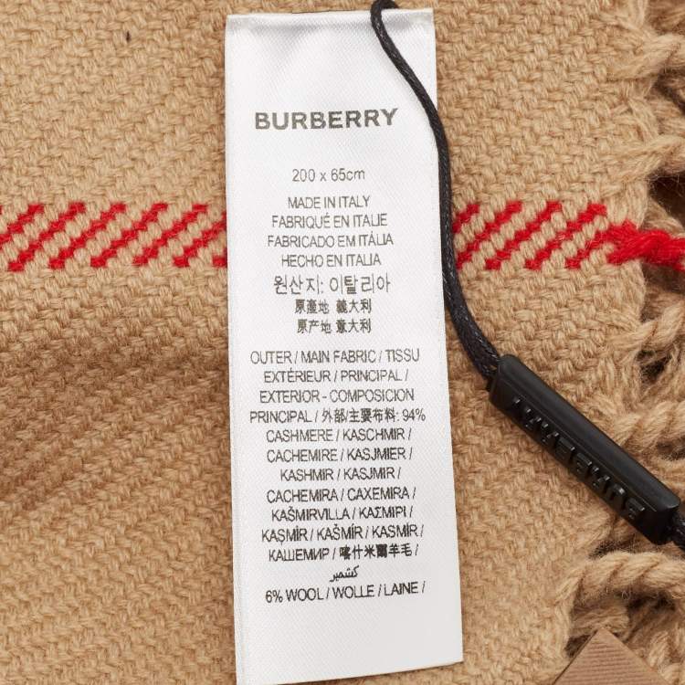 Pre Owned Burberry Beige Giant Check Cashmere Fil Coupe Scarf