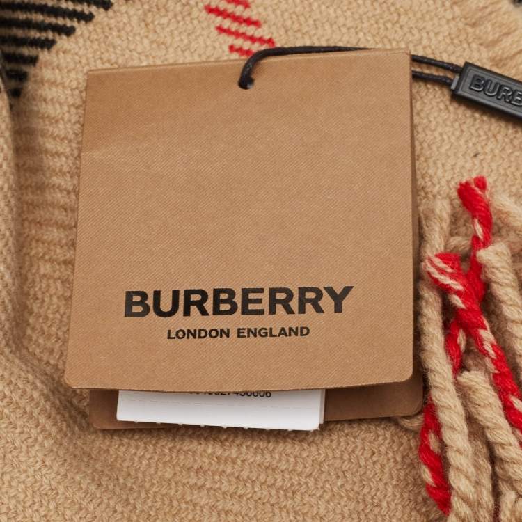 Pre Owned Burberry Beige Giant Check Cashmere Fil Coupe Scarf