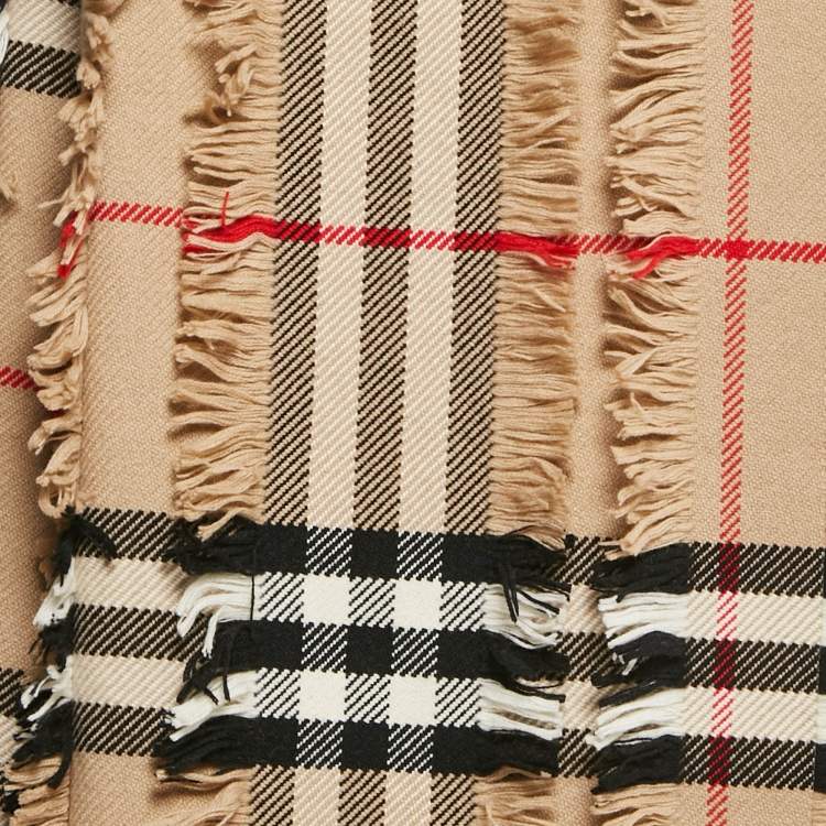 Pre Owned Burberry Beige Giant Check Cashmere Fil Coupe Scarf