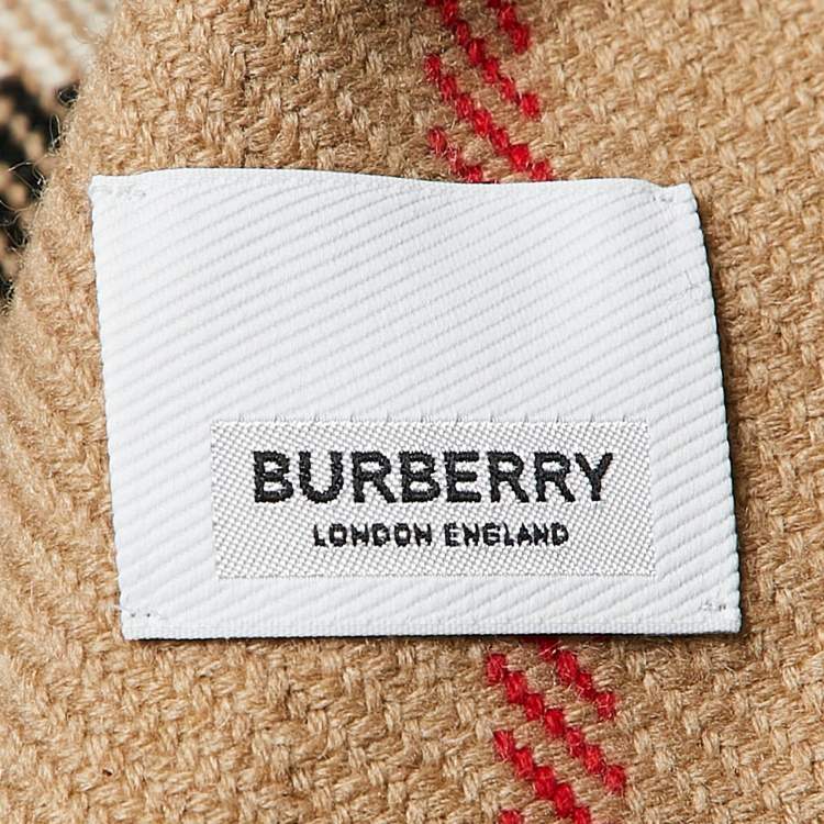 Pre Owned Burberry Beige Giant Check Cashmere Fil Coupe Scarf