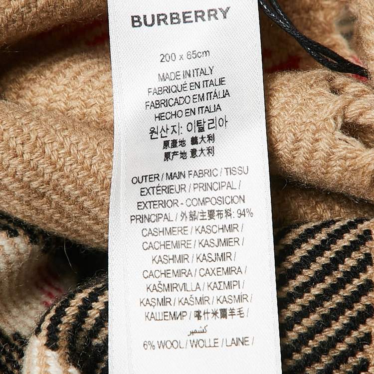 Pre Owned Burberry Beige Giant Check Cashmere Fil Coupe Scarf