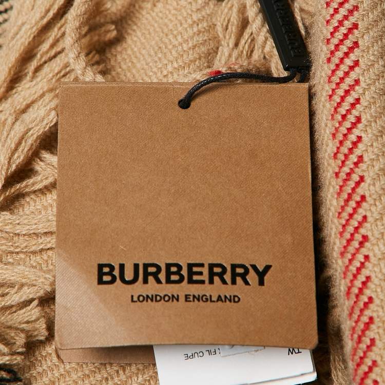 Pre Owned Burberry Beige Giant Check Cashmere Fil Coupe Scarf
