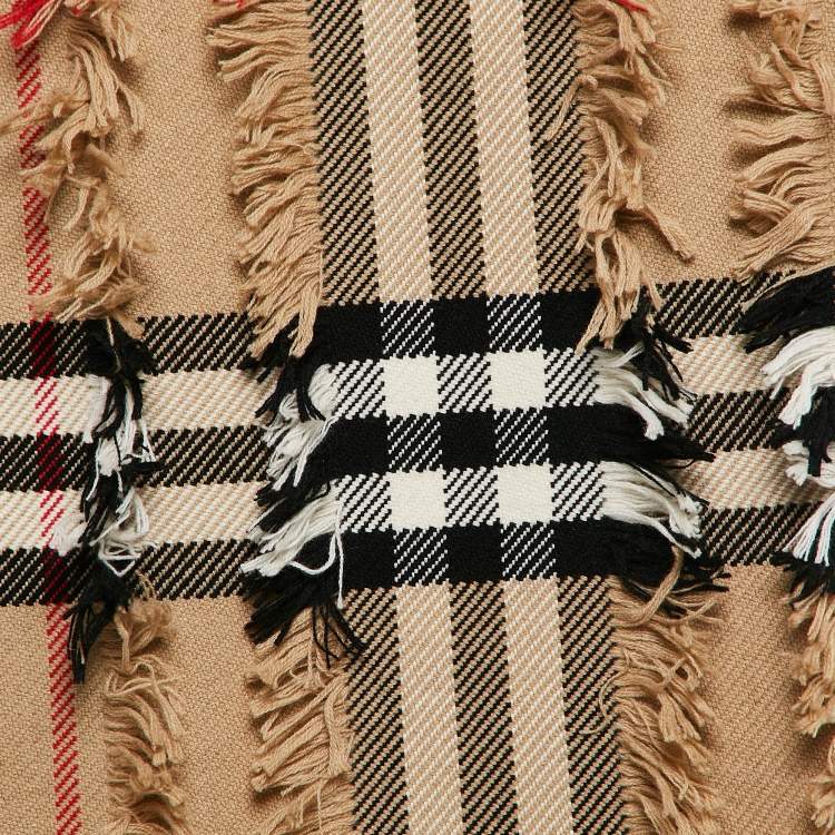 Pre Owned Burberry Beige Giant Check Cashmere Fil Coupe Scarf