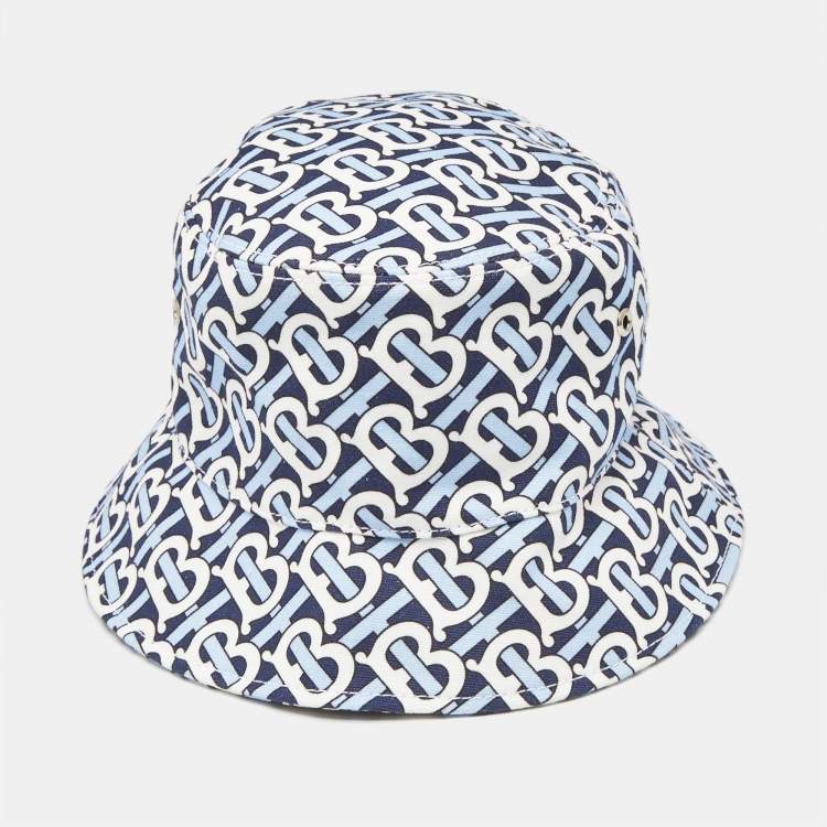 مملوكة مسبقًا Burberry White/Blue TB Monogram Cotton Bucket Hat