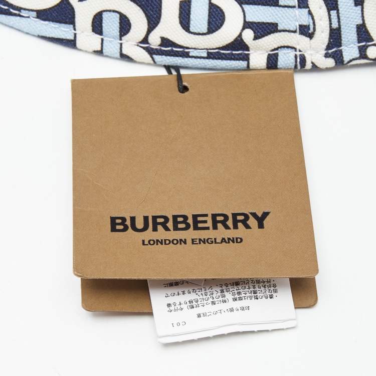 مملوكة مسبقًا Burberry White/Blue TB Monogram Cotton Bucket Hat